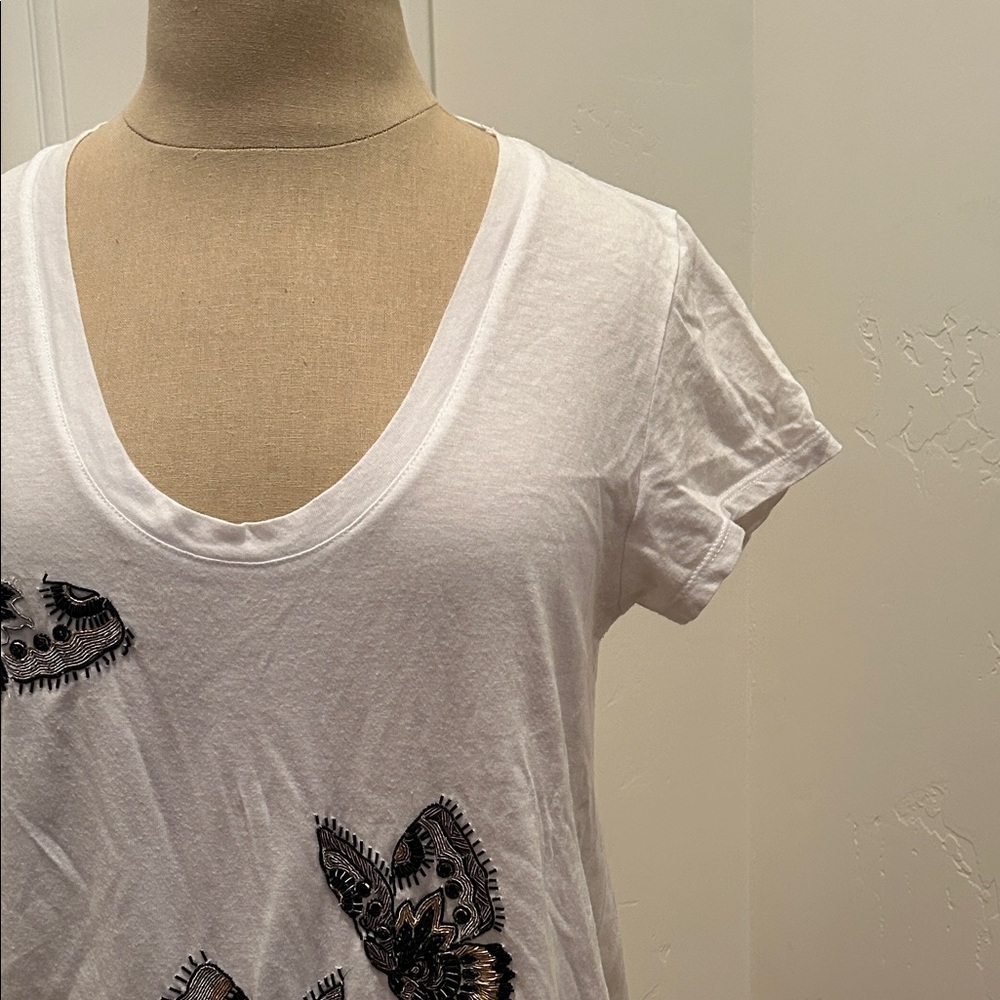 ZADIG & VOLTAIRE Women's White Embroidered and Beaded Butterfly T-shirt - Picture 2 of 7